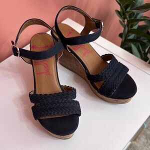 Jellypop Navy Wedge Shoes with Braided Detail